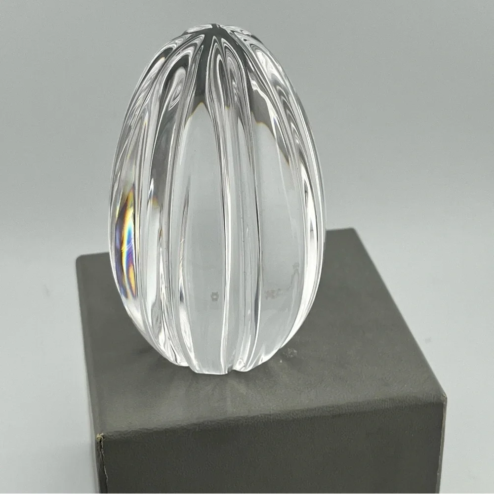 Vintage Orrefors Sweden Clear Egg Shaped Crystal Paperweight 3